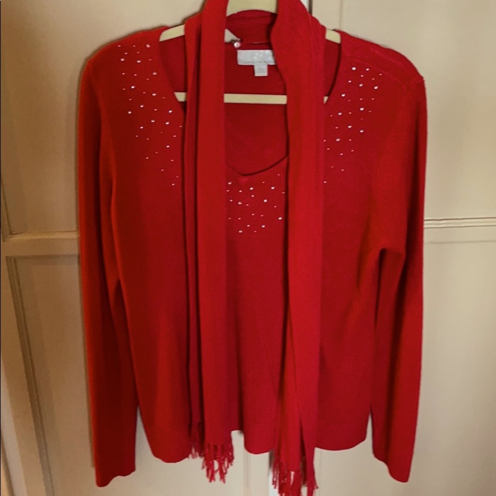 Beautiful red sequined sweater with scarf